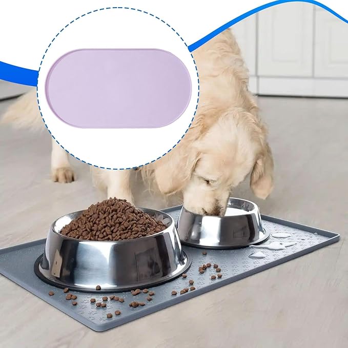 Pet Feeding Dog Food Mat Multifunctional Supplies Anti Slip Silicone Contain Spills Replace Pad Accessories Placemat, Purple