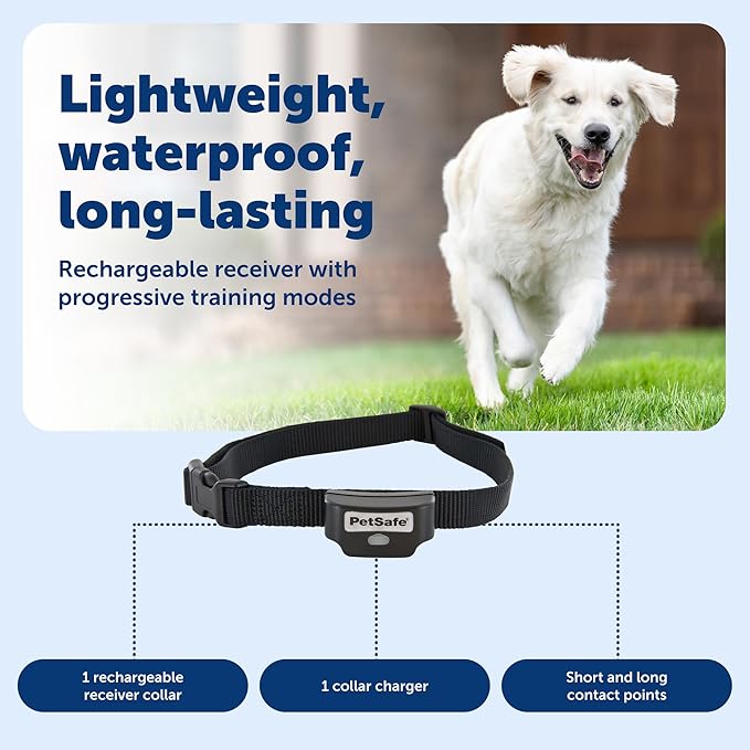 PetSafe Rechargeable In-Ground Pet Fence Receiver Collar for Cats and Dogs, Waterproof with Tone and Static Correction, Fits Pets 5 lbs and Up from The Parent Company of The Invisible Fence Brand