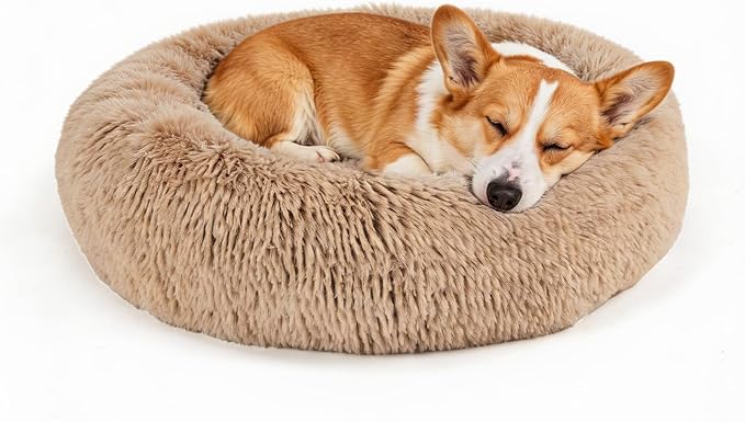 NEWBULIG 30.7x30.7 Inch Dog Bed Large Sized Dog, Donut Shape Cat Beds for Indoor Cats with Washable, Anti-Slip, Faux Fur