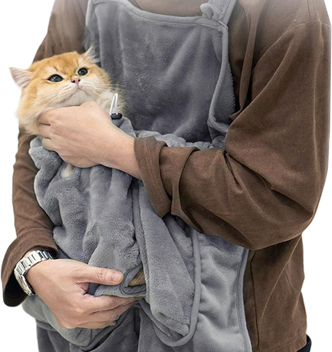 Cat Sling, Soft Flannel Cat Apron with Claws Holes, Multifunctional Adjustable Pet Carrier for Nail Cutting, Cozy Sleeping