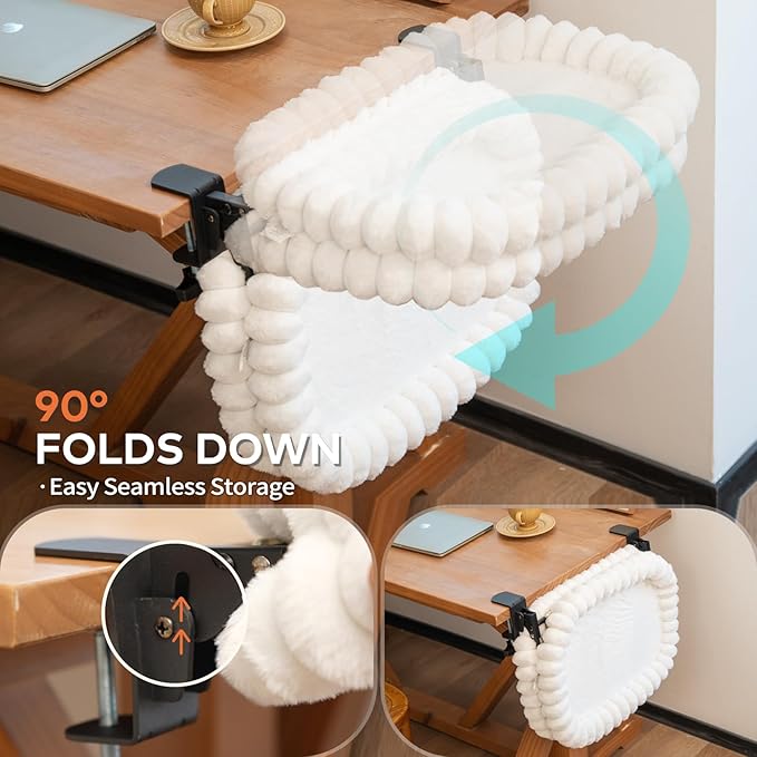 CHEERPALS Cat Desk Bed with Reversible Cushion, 90°Foldable Cat Hammock for Desk Mounted, Suitable for Medium-to-Large Cats and Puppy, Clowd Series(White, Medium)