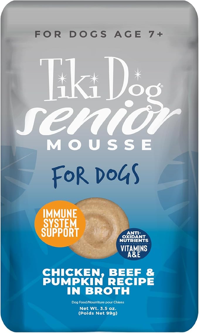 Tiki Dog Aloha Petites, Chicken, Beef & Pumpkin, with Essential Fatty Acids and Antioxidant Nutrients, Mousse Wet Dog Food For Small Breed Dogs and All Life Stages, 3.5 oz. Pouch (12 Count)