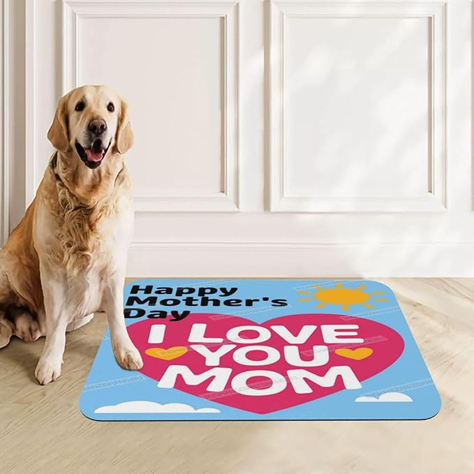Pet Feeding Mat Absorbent Dog Mat for Food Water Bowl No Stains Quick Dry Water Dispenser Mats Happy Mother's Day Floral Gift Mom Sun Dog Accessories Pet Supplies Bowl for Messy Drinkers 18X12In