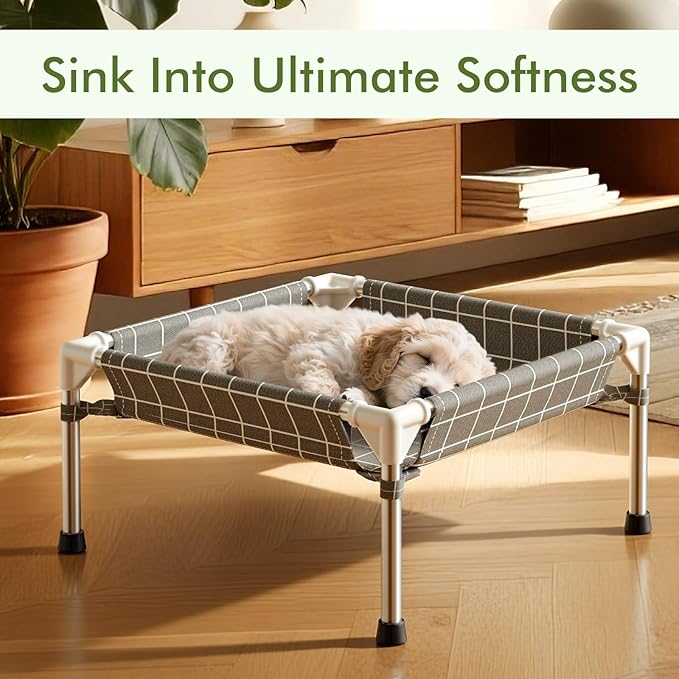4-Sided Enclosed Elevated Dog Bed - Scratch-Resistant Stainless Steel Frame, Safety Fences to Prevent Falling, Ideal for Puppies & Cats, Indoor & Outdoor Use, Patio/Camping Friendly