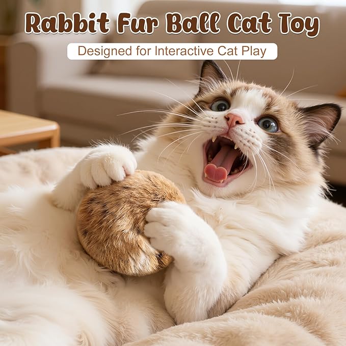 Rabbit Fur Ball Cat Toy,Soft Fluffy Cat Toy Ball,Furry Catnip Toy Ball,Interactive Fluffy Cat Toy Ball,Soft,Washable & Fun to Chase,for Bunny Kicks & Chase Games,for Indoor Exercise & Bonding (3pcs