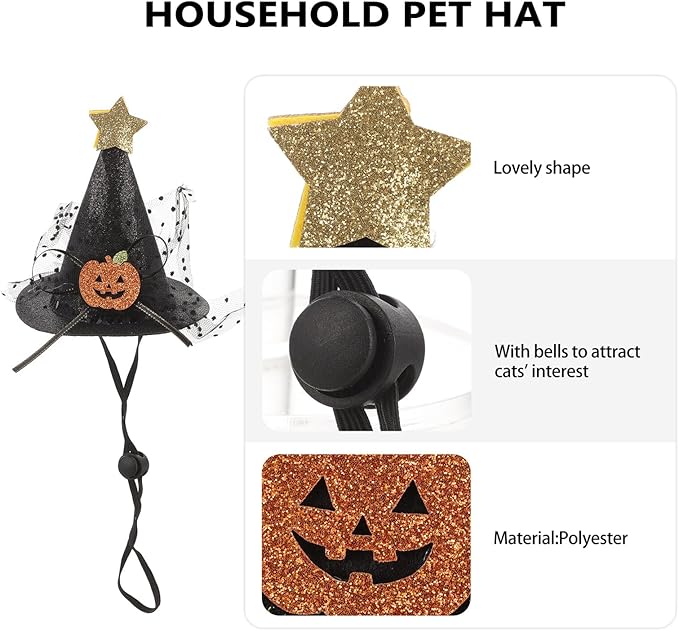 UPKOCH 2pcs Halloween Pet Hats Adjustable Party Caps for Dogs and Cats, Pumpkin Design, Purple Black, Halloween Costume Accessories for Pet Supplies