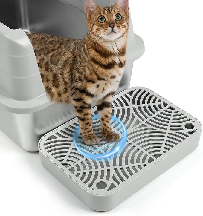 Cat Litter Box Ramp, Litter Box Step Mat with Filter Function Cat Stair for Litter Box, Easy to Clean, 11.8''x 8.2''x 2'' Cats Pedal Step Stool Ideal for Kitten & Elderly Cats (Light Grey)
