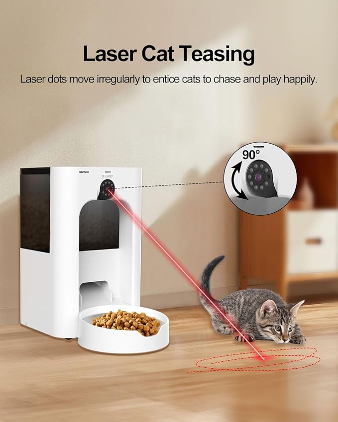 SANSCO Automatic Cat Feeder with Camera: Automatic Dog Feeder, 2K 3MP Video Recording Timed 2.4 & 5GHz WiFi App Control Pet Feeder Dispenser for Cat Dog, Rotates Up and Down, 4L