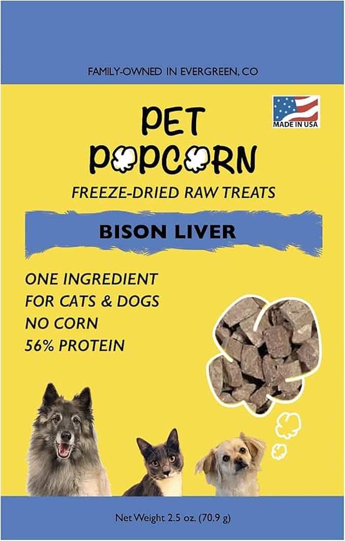Freeze-Dried Raw Treats - Bison Liver - 2.5oz Bag, Dog & Cat Snacks, Single Ingredient, Natural, Pet Food Topper, Protein‑Packed Meat