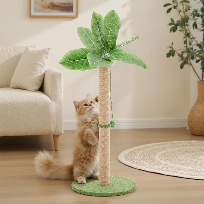 33" Tall Cat Scratching Posts for Indoor Cats, Cat Scratching Post Premium Basics Kitten Scratcher Sisal Scratch Posts with Hanging Ball, All Ages with Reinforced Stable Base, Green