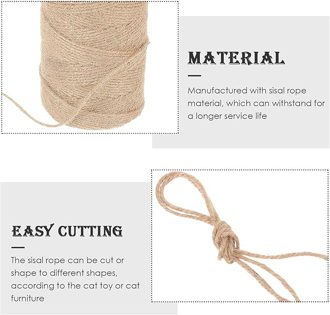 Cat Natural Sisal Rope Multifunction Decor Cat Rope Cat Scratcher Rope for Scratching Post Tree Cat Scratching Board 1 roll