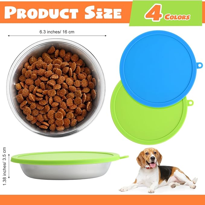 Patelai 8 Pcs Stainless Steel Dog Bowls with Silicone Lids Portable Food and Water Dishes for Pets Sealable Containers for Small Medium Dog Cat Indoor, 6.3 Inch (Red,Blue,Green,Purple)