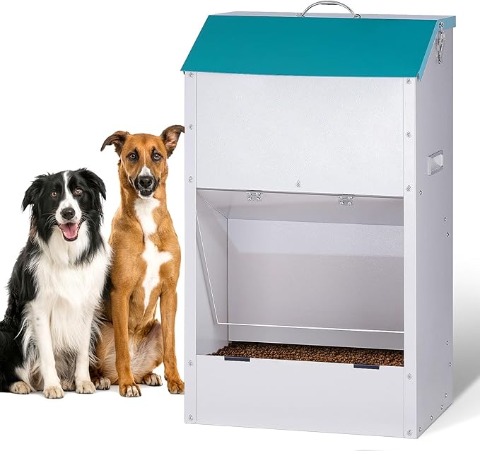 Automatic Dog Feeder Large Breed 50 lb, Galvanized Metal Gravity Self Feeding Dog Food Dispenser Extra Large Automatic Pet Feeder, for Indoor or Outdoor Use