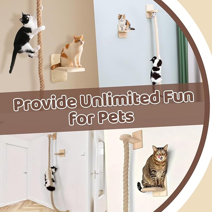 Cat Climbing Wall, Wall Mounted Cat Ladder, Cats Climbings Pole with 59in Climbing Rope, Larger and Wider Base Cats Ladder for Walls with Scratching Post (2m/78.7in Long)
