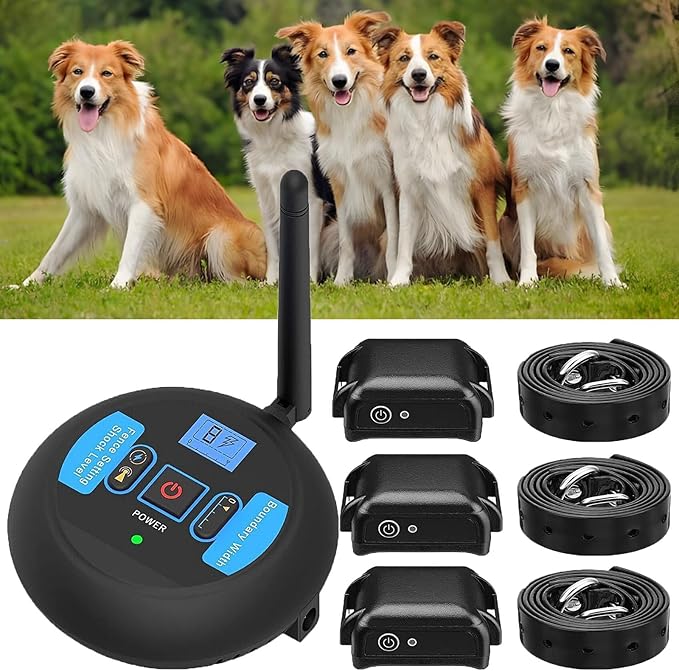 Wireless Dog Fence, Electric Dog Fence Pet Containment System with Remote Training Collar, Adjustable Range & Vibration Shock, Waterproof Receiver, Dog Boundary Container for All Dogs,for3dogs
