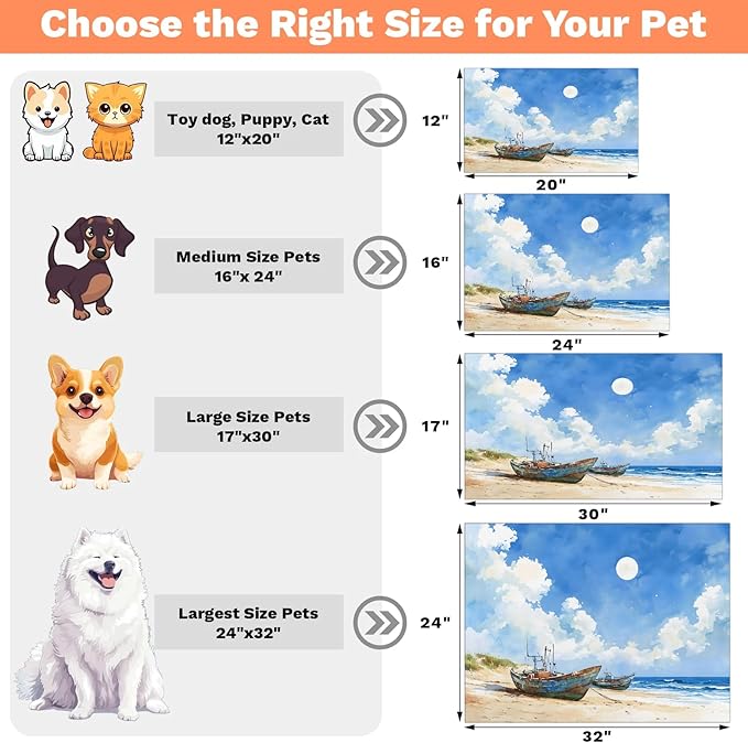 Seasides Sailboat Dog Food Mat for Floors Absorbent, Quick Dry Water Dispenser Mat for Food, Water, Pet Supplies 17" x 30", Ocean Beach