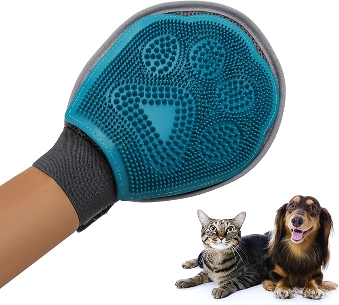 Pet Hair Remover Glove, Pet Grooming Gloves, Reusable Double Sided Cat Brushes Gloves, Efficient Silicone Dog Bathing Gloves, Deshedding Massage kit for Cats Dogs