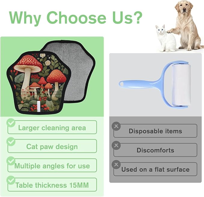 Reusable Pet Hair Removal Glove Mushrooms Plants Magic Brush for Cat & Dog Hair Remover for Car, Sofa, Bedding, Clothes - 9x9 Mitt Washable