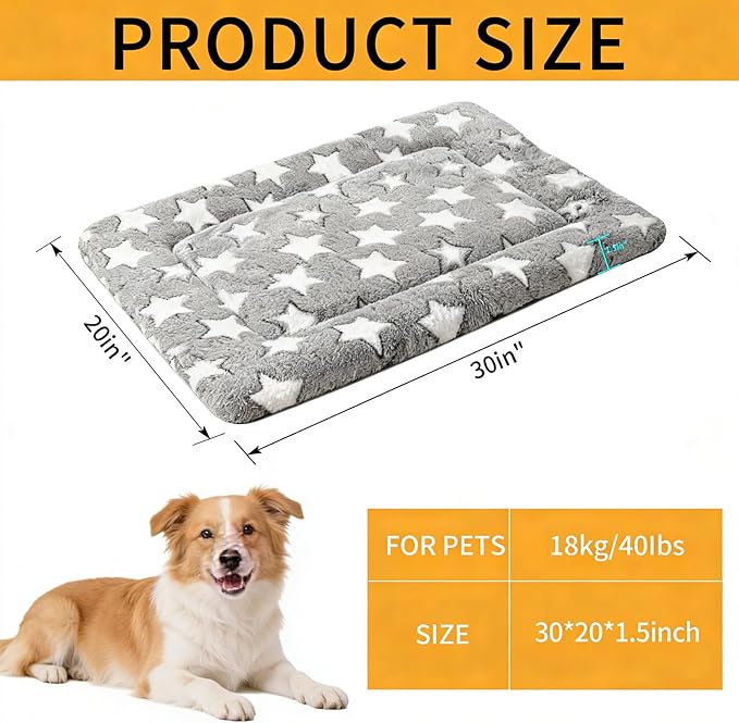 Dog Bed Mat, Reversible Dog Crate Pad - Comfortable Kennel Mat for Dogs & Cats, Machine Washable Dog Bed Suitable for Kennel, Cage or Home Travel(Gray Star, 30" L*20" W*1.5" Th)