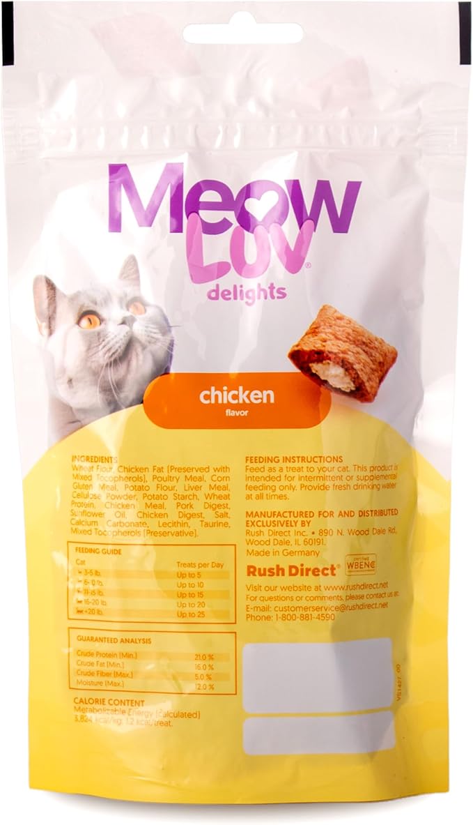 Ultra Chewy Meow Luv Delights Crunchy Cat Treats with Creamy Center - Salmon and Chicken Flavors - Premium Cat Snacks - Soy-Free Recipe - Salmon Flavor - Healthy Treats for Indoor Cats - 4 Pack