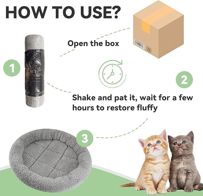 LESYPET Round Cat Bed for Cats Small Dogs, 19'' W×2'' H Cat Donut Beds for Indoor Cats Raised Pillow Pet Mat Non-Slip Bottom Machine Washable, Grey