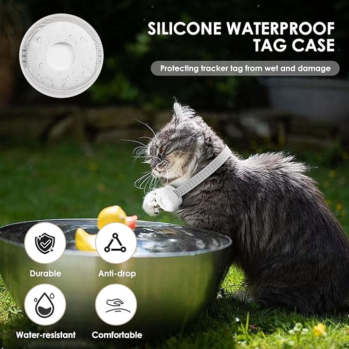 GPS Tracker for Cats, Compatible with Apple Find My App (Only iOS), No Monthly Fee Cat Tracker, Waterproof (White Tracker, White Cat Collar)
