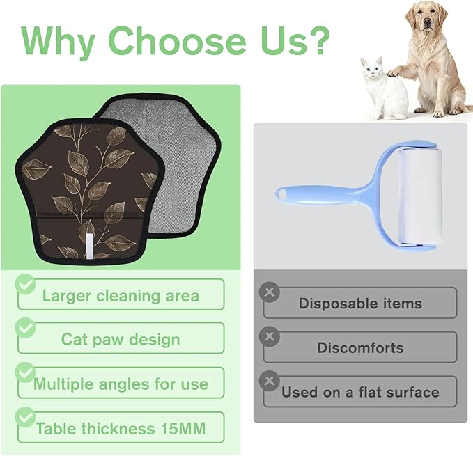 Leaf Plant Theme Electrostatic Pet Hair Removal Glove for Cats & Dogs - Reusable Grooming Mitt for Couch, Carpet, Car Seat & Laundry - Large 9x9 Inch