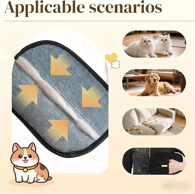 Pet Hair Removal Glove for Cats and Dogs, Pet Hair Remover Electrostatic Gloves, Efficient Electrostatic Pets Hair Remover Grooming Tool Suitable for Sofas, Carpets, Clothes (2 PCS)