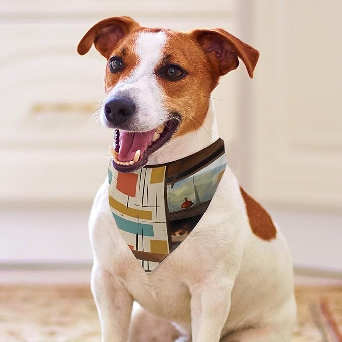 Dog Bandana Spring Pet Scarf Adjustable Triangle Mid Century Modern Printing Dog Bib Washable Polyester Puppy Bandana for Small Medium Large Dogs Cat Birthday Party Supplies