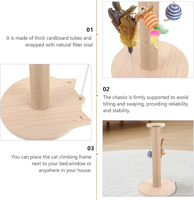 BESPORTBLE Cat Scratching Post for Indoor Cats, Wear-Resistant Sisal and Solid Material Claw Scratcher with Teaser, Small Freestanding Kitten Scratch for Home Use Random Color