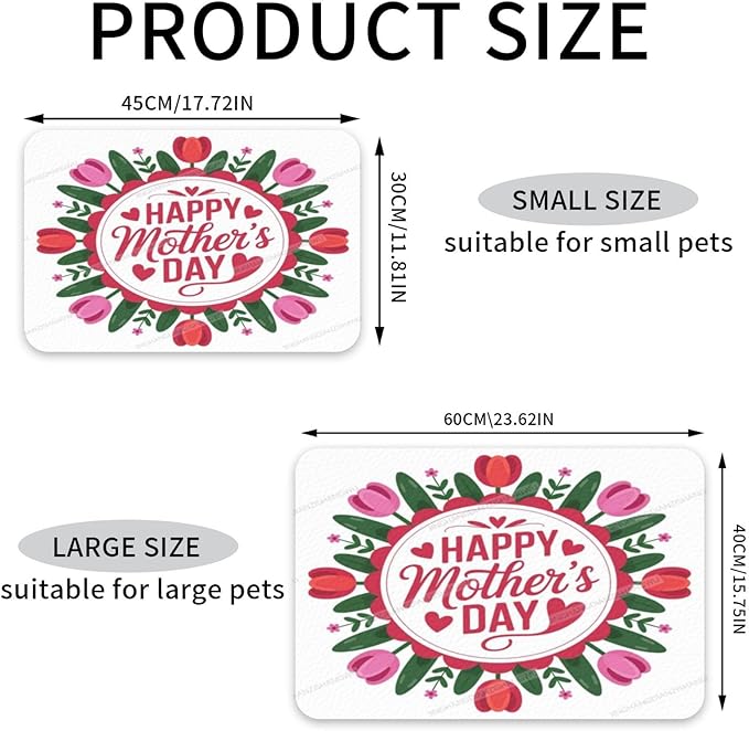Dog Food Mat for Floors Absorbent Quick Drying Happy Mother's Day Floral Gift for Mom Tulip Er Pet Cat Food Mat Easy-to-Clean Pet Feeding Mats Dog Bowl Mats 24x16In