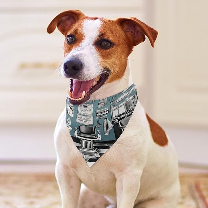 Dog Bandana Spring Pet Scarf Adjustable Triangle Barber Shop Printing Dog Bib Washable Polyester Puppy Bandana for Small Medium Large Dogs Cat Birthday Party Supplies