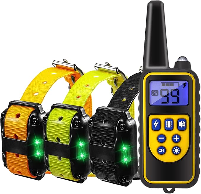 Dog Training Collar Shock Collars for Dogs with Remote 2600 Ft Remote Control Range 4 Modes Beep Vibration Shock Built-in Bright Led Light Rechargeable Waterproof (Yellow, for 3 Dogs)