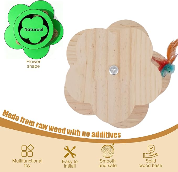 4-in-1 Wooden Cat Scratcher Toy,Cat Scratching Post&2-Level Track Tower With 8 Balls&2 Sisal Ball&2 Cat Wand Toy,Indoor Cat Activity Center For Cats Of All Ages And Body Types (11.8"L x 11.8"W x 19"H)