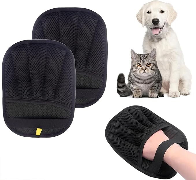 Pet Hair Removal Glove With Five-Finger, Magic Brush Pet Hair Removal Glove, Pet Hair Removal Tool For Dogs & Cats, Electrostatic Pet Hair Gloves, Pets Grooming Tool For Furniture, Carpet, Couch (2PC)