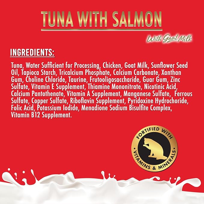 Fussie Cat Premium Canned Wet Cat Food in Goat Milk Gravy - 2.47 oz Cans - Case of 24 Cans (Tuna & Salmon)