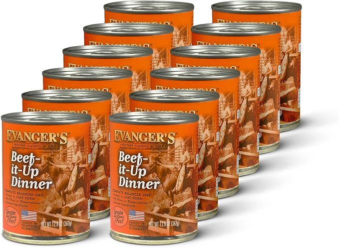 Evanger's Heritage Classics Beef It Up for Cats – 12 Count, 12.5 oz Each – Market Fresh Beef, Grain Free, Limited Ingredients, Traditional Loaf Style