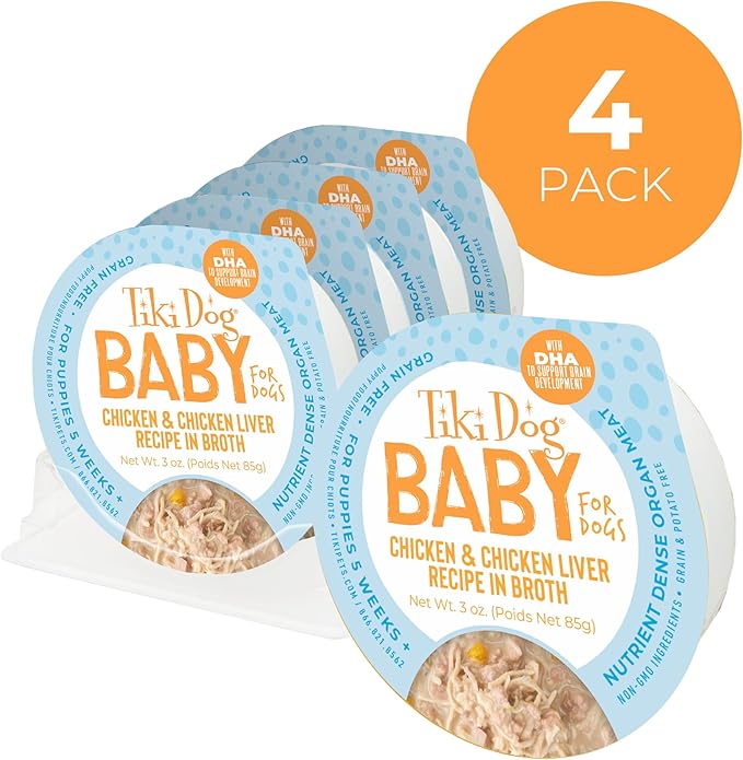 Tiki Dog Baby Whole Foods Wet Cat Food, Chicken & Chicken Liver, 3 oz. Cup (4 Count)