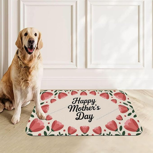 Pet Feeding Mat Happy Mother's Day Floral Gift Mom Et Absorbent Pet Placemat for Food Water Bowl with Waterproof Rubber Backing 24x16In Quick Dry Water Dispenser Mat Dog Cat