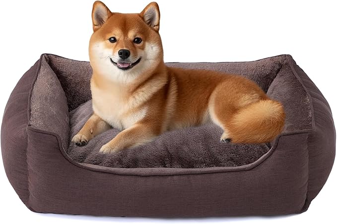 Makigued Rectangle Dog Bed for Large Size Dog with Removable Washable Cover Pet Bed with Bolster Sides Non-Slip Bottom Pet Sofa Waterproof Lining Durable Pet Cuddle, Dark Brown, 35x 26x 7.5 in