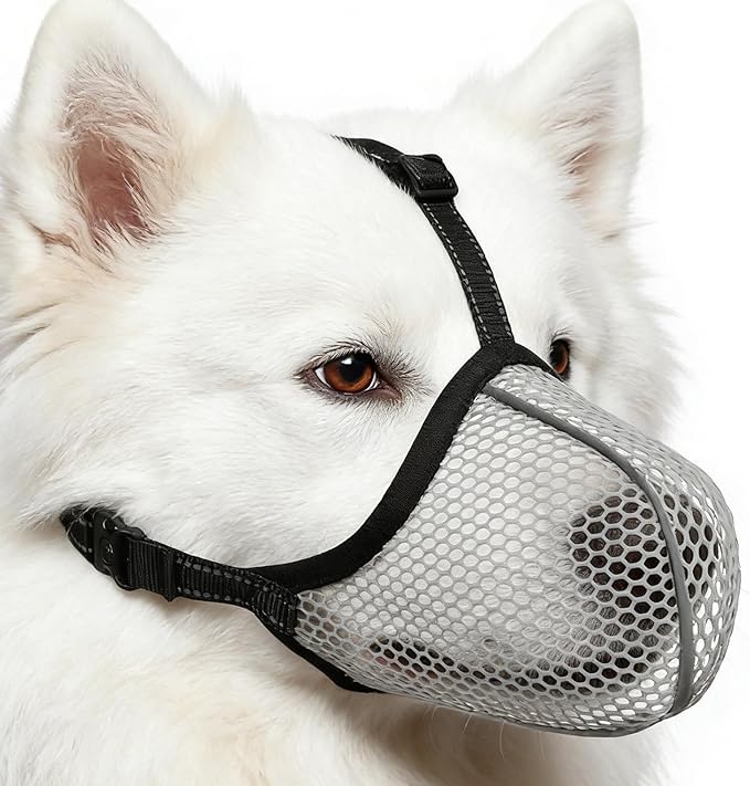Mesh Dog Muzzle - Soft Anti-Bark Reflective - Anti-Bite Soft Muzzle for Dogs,for Small Medium Large Puppy Stop Scavenging Grooming Barking Vet Visit