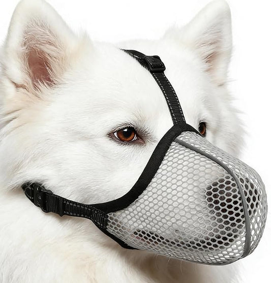 Mesh Dog Muzzle - Soft Anti-Bark Reflective - Anti-Bite Soft Muzzle for Dogs,for Small Medium Large Puppy Stop Scavenging Grooming Barking Vet Visit