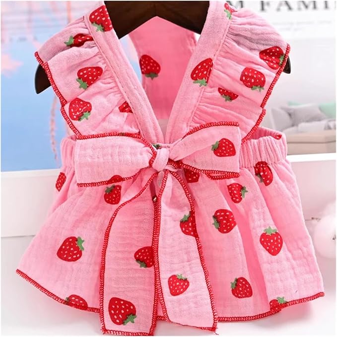 Pet Clothes Bowknot Strawberry Dog Dress Cat Princess Dresses Chihuahua Yorkshire Sweet Skirts Puppy Supplies(X-Large)
