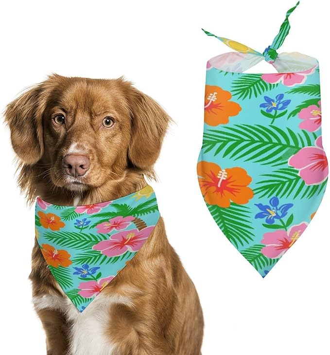 Dog Bandana Spring Pet Scarf Adjustable Triangle Tropical Flower Print Printing Dog Bib Washable Polyester Puppy Bandana for Small Medium Large Dogs Cat Birthday Party Supplies