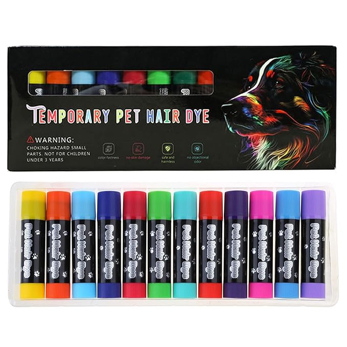 12 Color Pet Hair Dye Chalk Safe and Fun For, Halloween, Party Pet Hair Coloring For, Halloween Grooming Supplies
