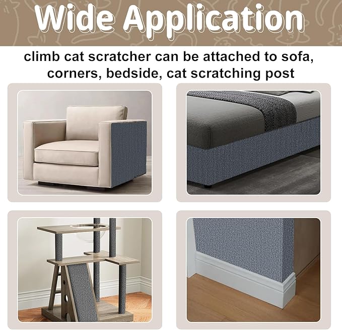 Climbing Cat Scratcher Mat Cat Scratch Furniture Protector 78.7’’x15.8’’Self Adhesive Carpet Mat Pad Trimmable Cat Scratching for DIY Cat Tree Shelf Couch Corner Wall