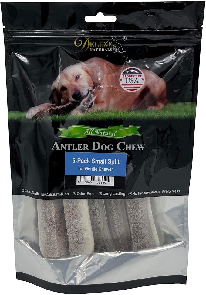 5-Pack Small Split Elk Antler Dog Chews (5 to 6.5+ in) – All Natural, Premium Grade A, Odor-Free, USA-Sourced – Long-Lasting Dental Treats for Toy and Small Dogs Under 15 lbs