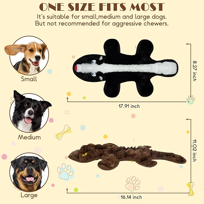No Stuffing Dog Squeak Toys, 2 Pack Chew Toys with Crinkle to Keep Them Busy, Plush Puppy Teething Toys for Indoor & Outdoor Play, Best Birthday Gift for Large Breed