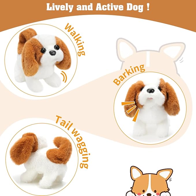 Plush Saint Bernard Toy Puppy Electronic Interactive Dog - Walking, Barking, Tail Wagging, Stretching Companion Animal for Kids Toddlers