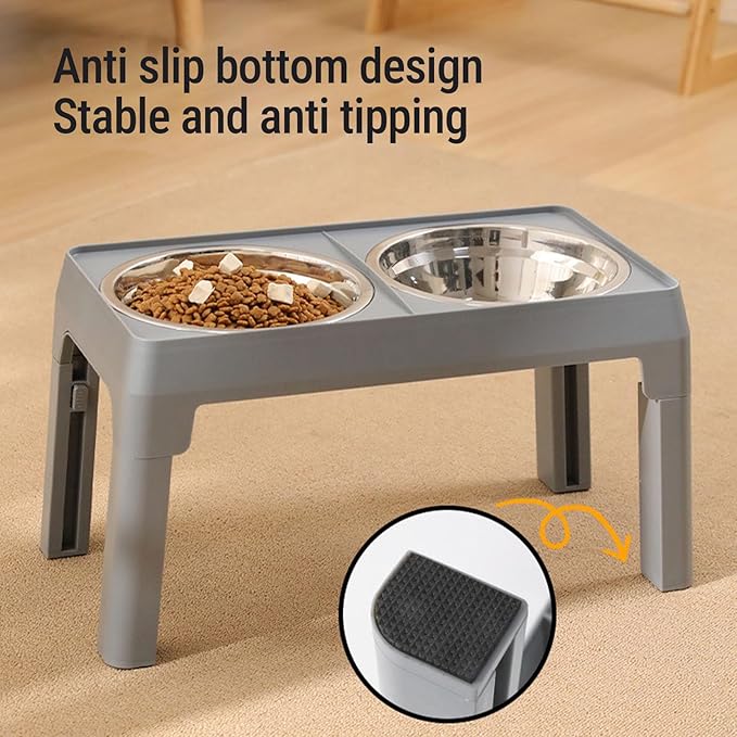 Pssopp Pet Feeder Elevated Dog Bowl, 2 Stainless Steel Bowls Height Adjustable Foldable Pet Food Bowl for Small Medium Large Dogs Dog Supplies